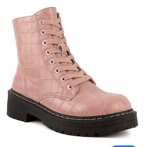 Sugar Kaedy Pink Croc Embossed Lace Up Combat DO NOT BUY